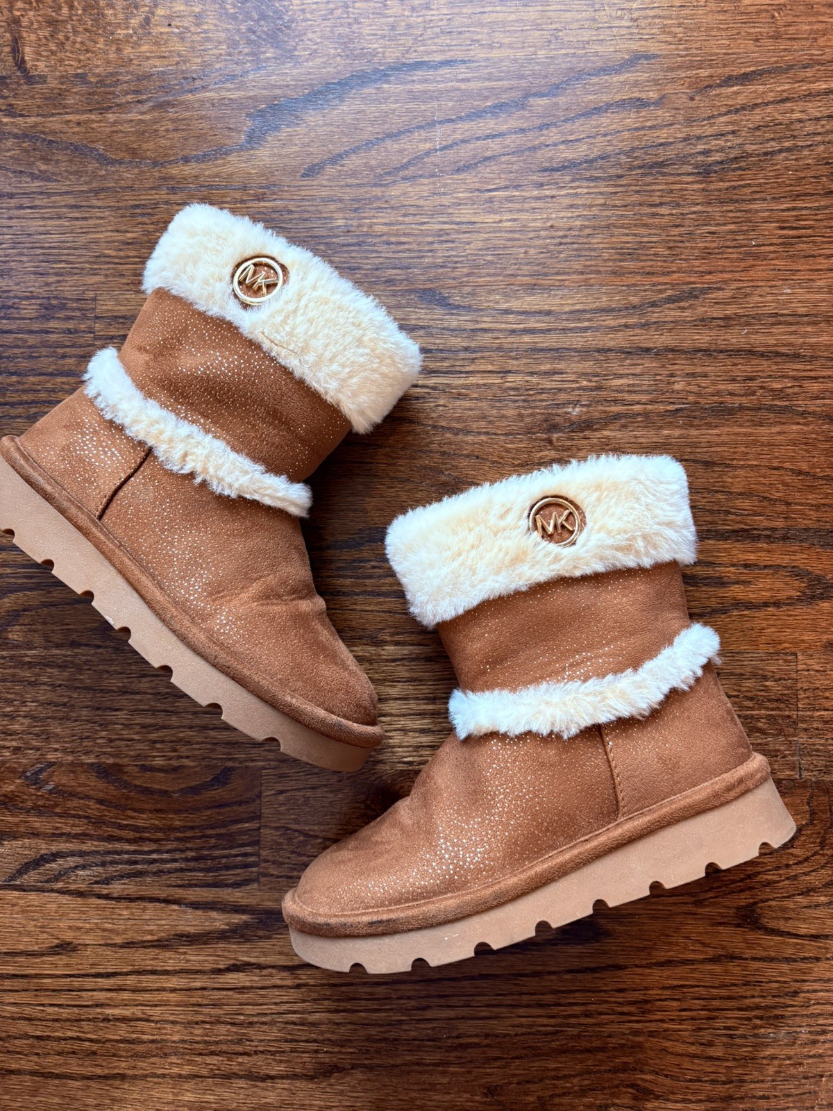 Michael Kors Girls Shoes Zip Fur Winter Boots  Tan Brown Size 12 EUC!!