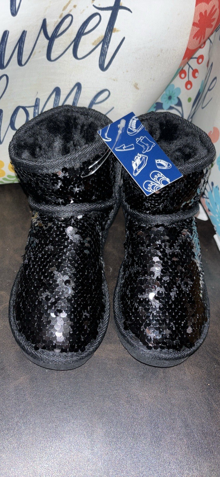 K KomForme Girls Winter Boots Sparkle Sequins Warm Snow Shoes Fur Lined