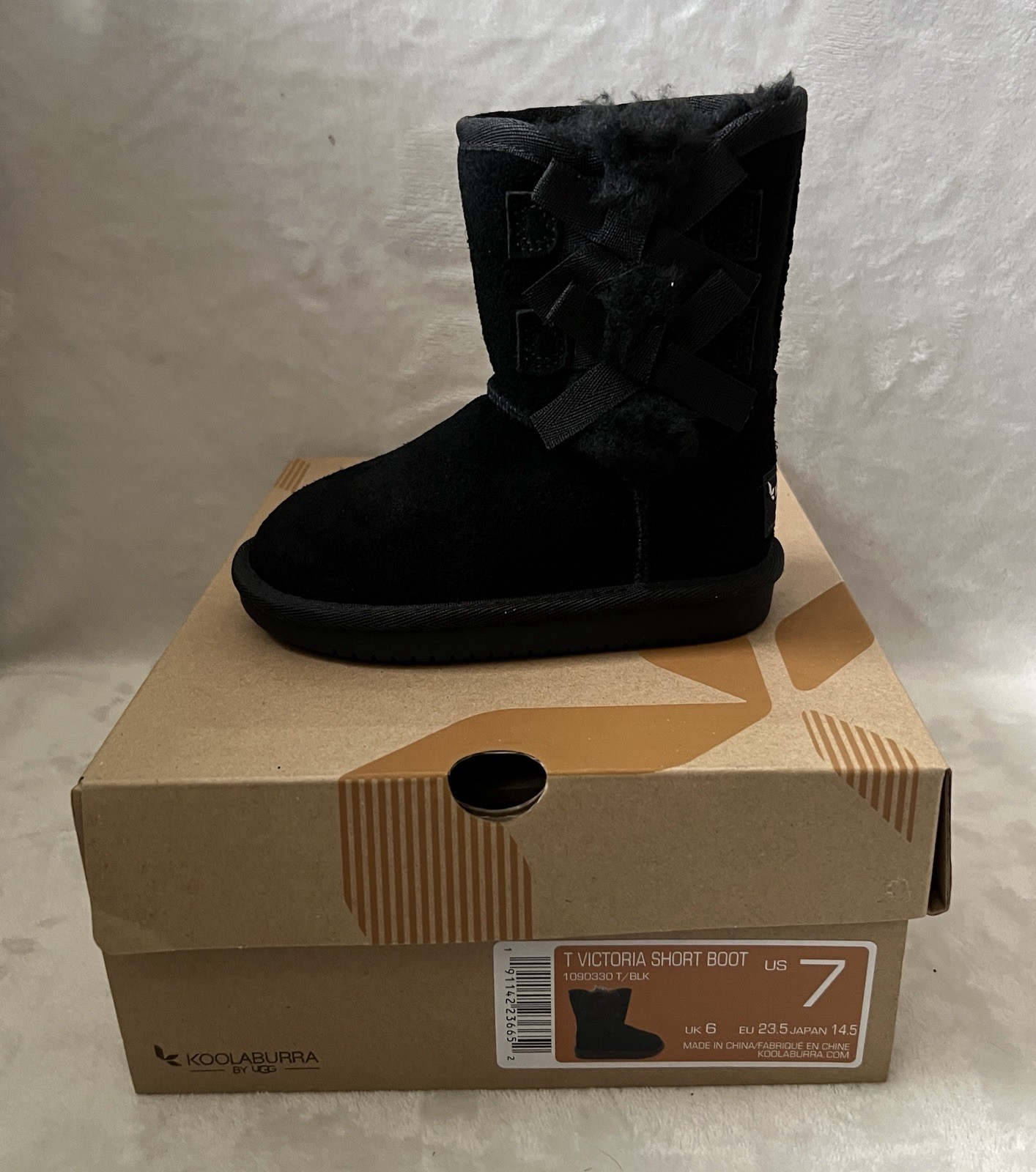 Ugg Koolaburra Boots T Victoria Short Toddler Girls Sz 7 Suede Fur Bow Black