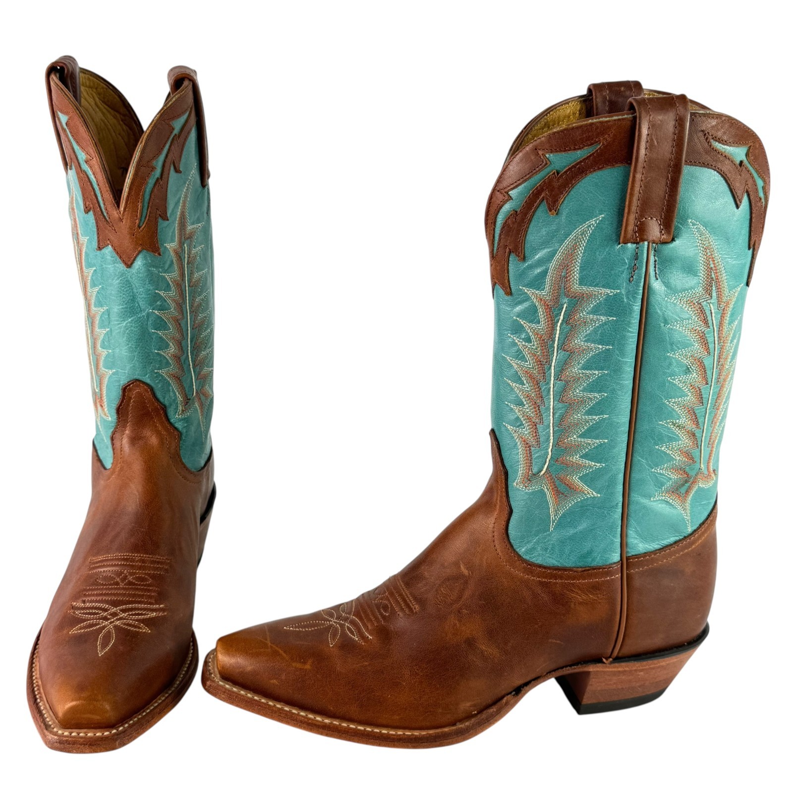 TONY LAMA Turquoise Cowgirl Embroidered Women Boots 7.5 B US