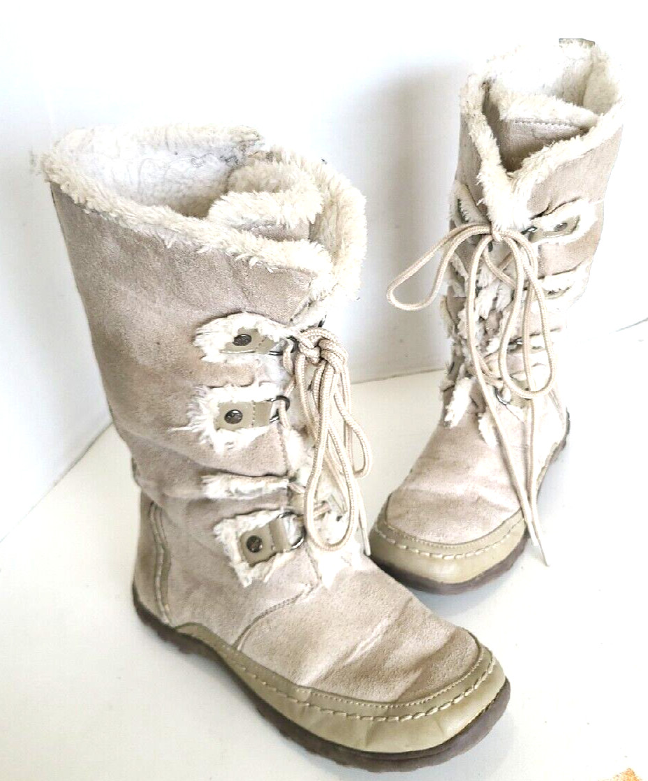 Nine West Daffodil Girls Boots Size 5M Side Zip Closure Faux Fur Trim