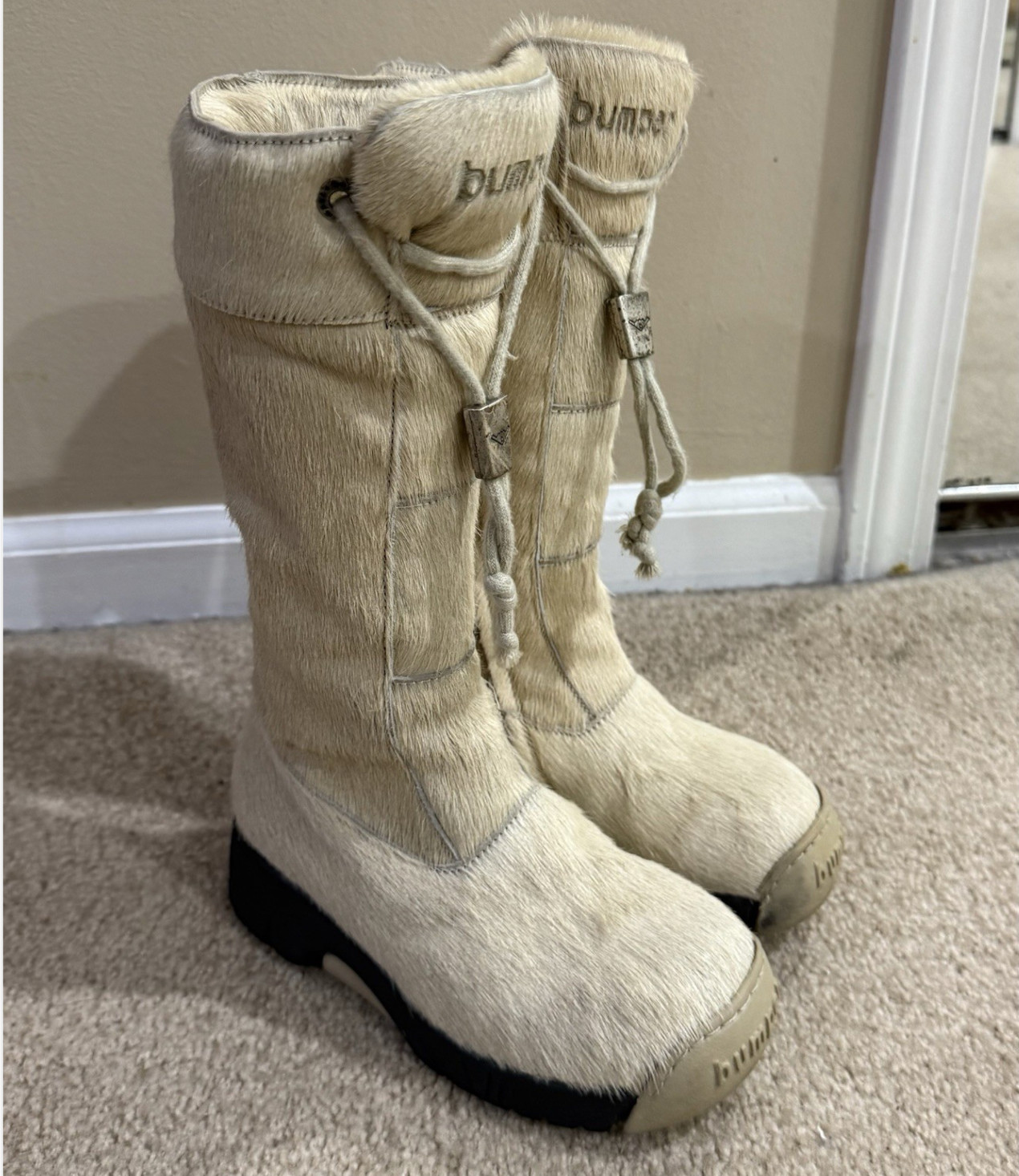 Giugiaro Bumper Pony Hair Boots Girls US 12 EU 30 Beige Made in Italy Side Zip