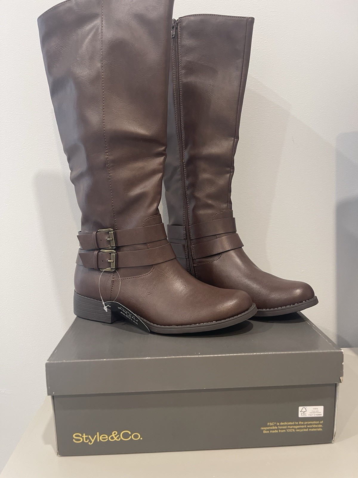 Style&co Women Boots Malia Brown Sm Below Knee Tall Riding  Size 7 M New