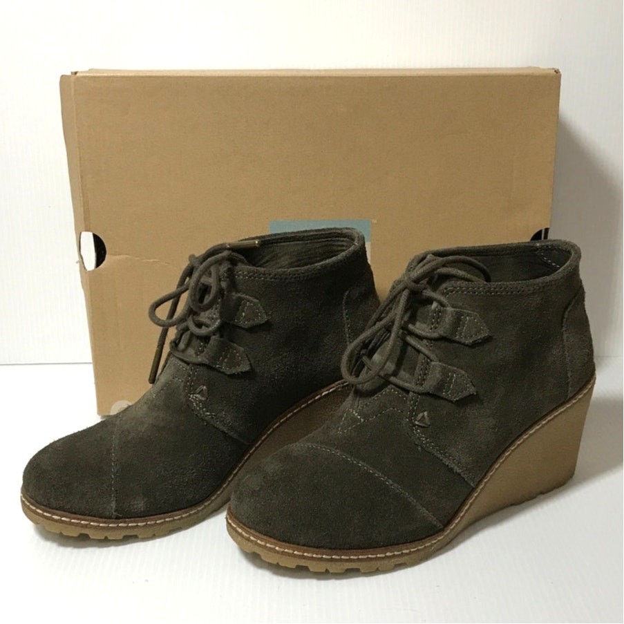 TOMS Tarmac Suede Lace Up Round Toe Ankle Desert Wedge Women Boots 5W