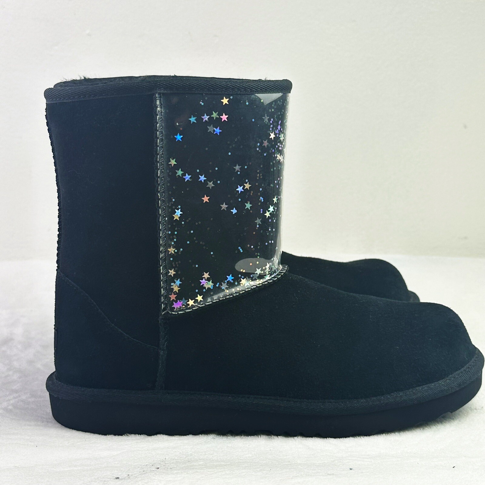 UGG Classic II Clear Glitter Black Girls Boots- size 6-#1121014K