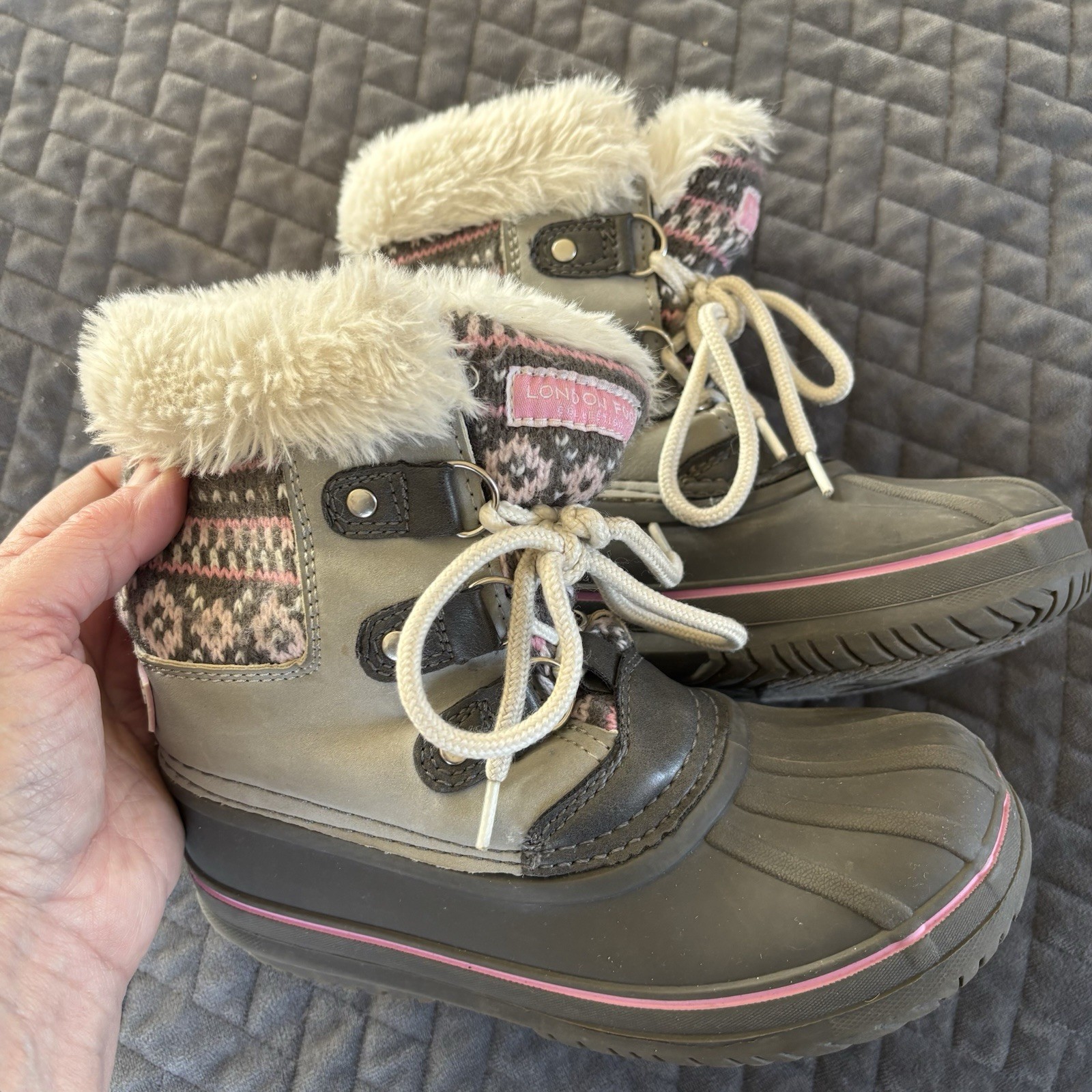 London Fog Collection Girls Boots Size 13 Faux Fur Winter Snow Boot Black Pink