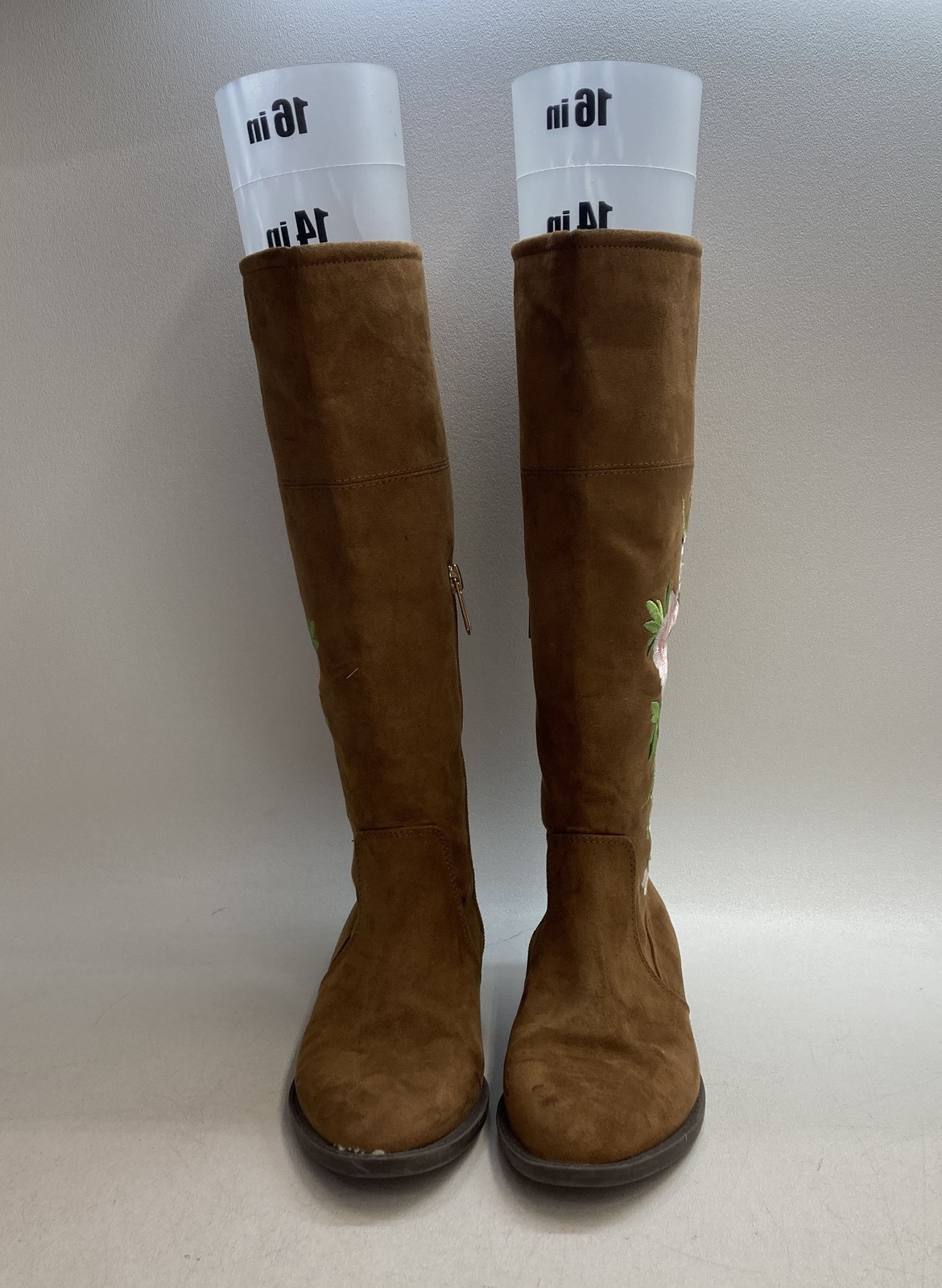 Sam Edelman Pia Kent Embroidered Saddle Brown Floral Girls Knee High Boots Sze 2