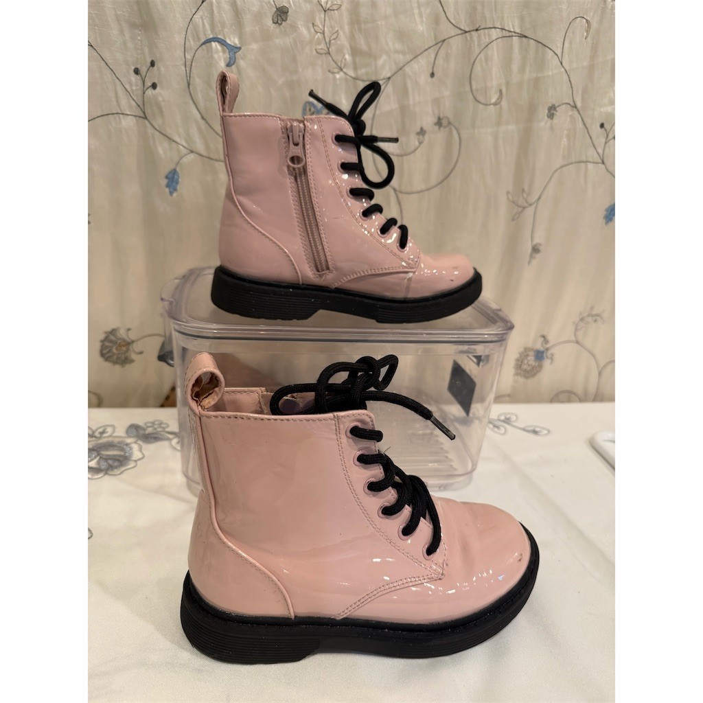 Art Class Girls Combat Ankle Boots Pink Patent Lace Up Side Zip Size 13