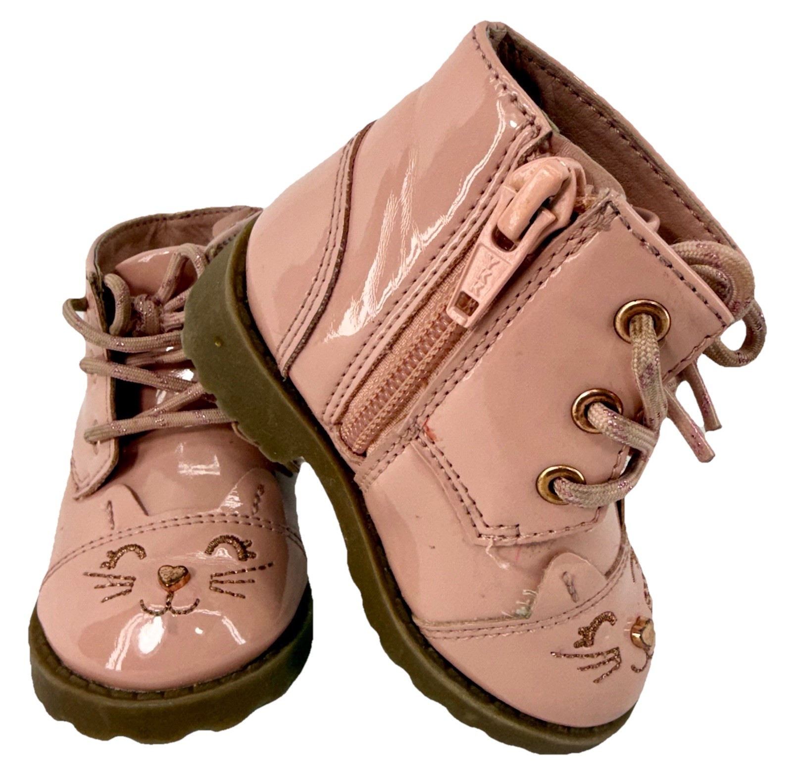 Wonder Nation Pink Kitten Critter Zip-Up Boots Girls Size 3 Toddler Child EUC