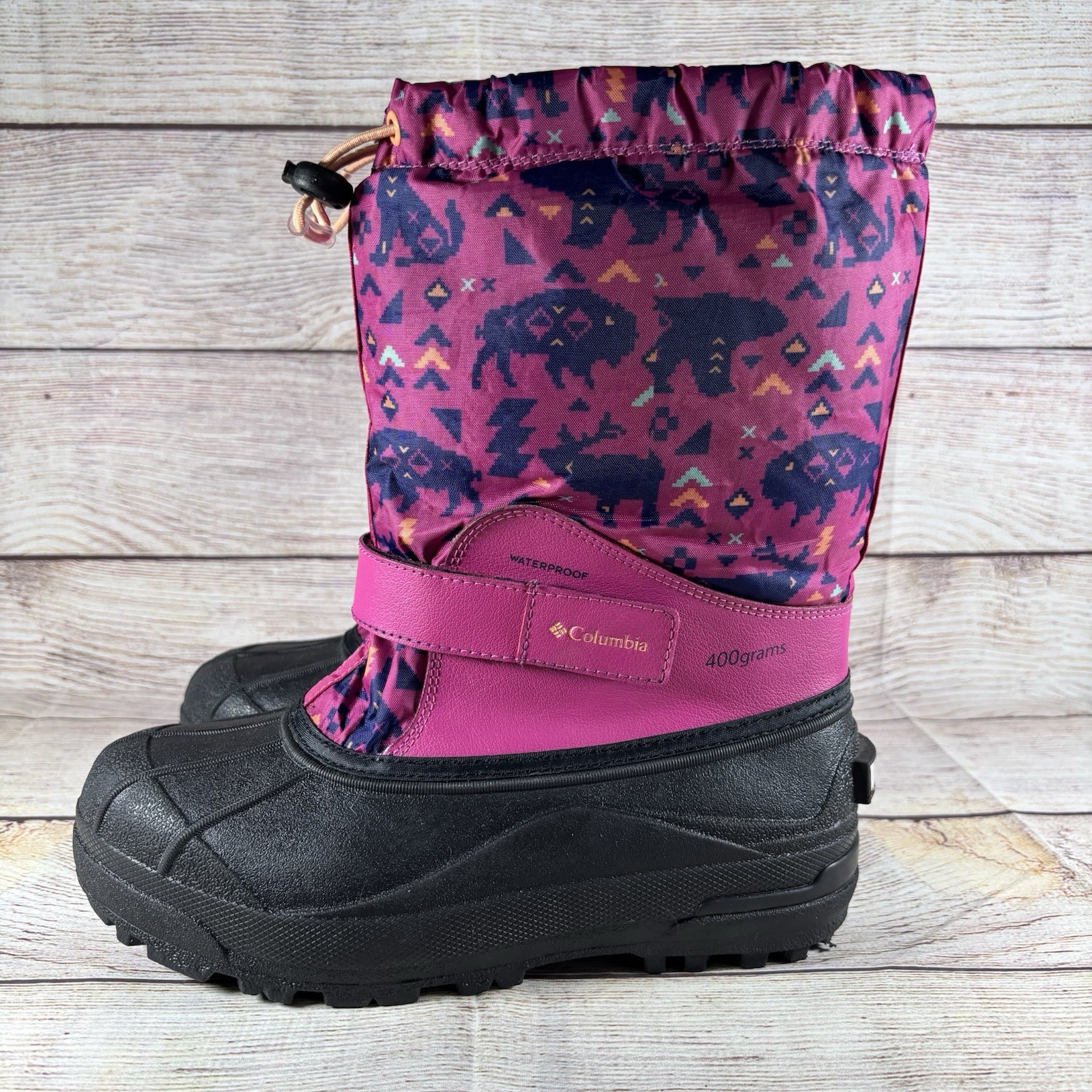 Columbia Girls Boots Big Kids Size 5 Powderbug Forty Print Animals Pink Snow
