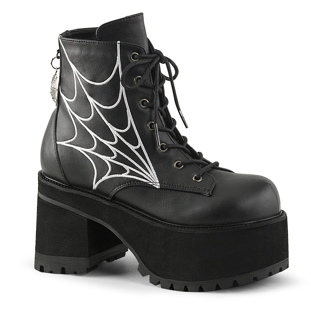 DEMONIA RANGER-105 Punk Gothic Platform Black Spider Web Ankle High Women Boots