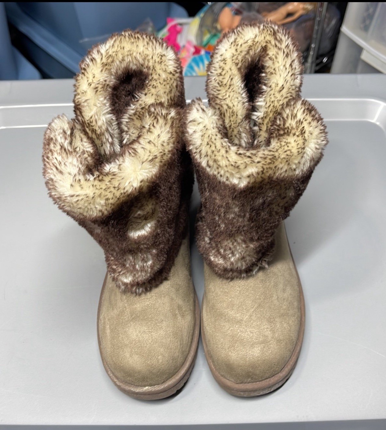 Girls Winter Boots ARIZONA Jeans Co Brown Faux Fur Lined Boots Size 3