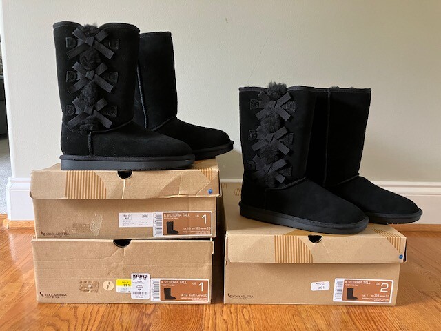 New Koolaburra Ugg girls boots Victoria tall bows black 1 2