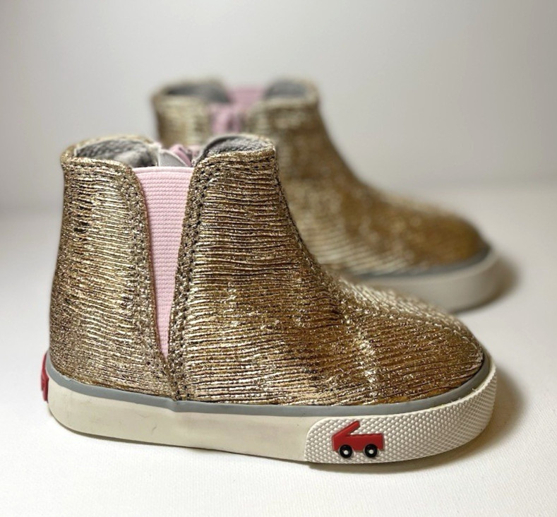 See Kai Run Keegan Toddler Girls Boots Size 5 Gold High Top Zip Shoes Shine