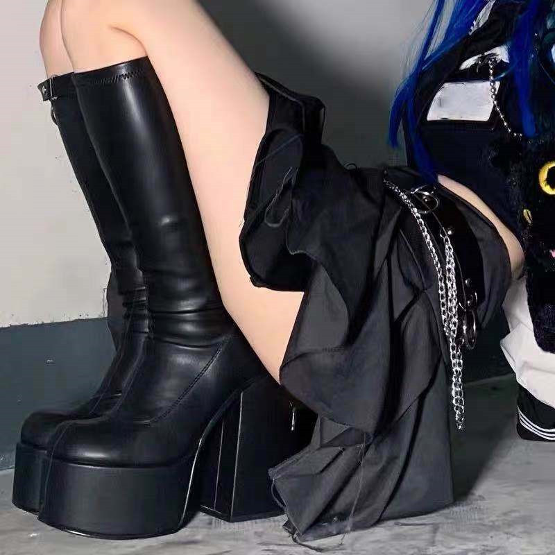 Women Boots High Heels Chunky Platform Boots Winter Boots Knee High Party Shoes