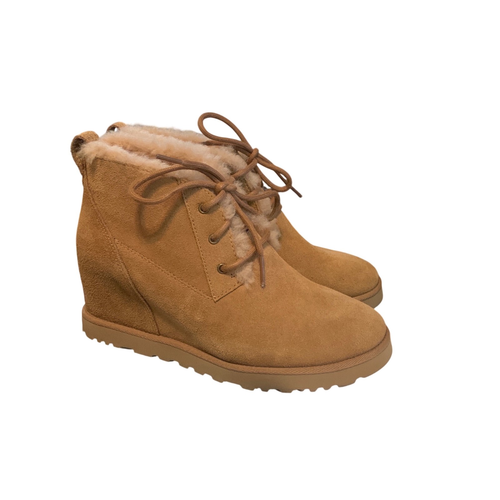 UGG Women’s Classic FEMME Lace Booties Sz 7 Tan Beige Chestnut Winter Boho