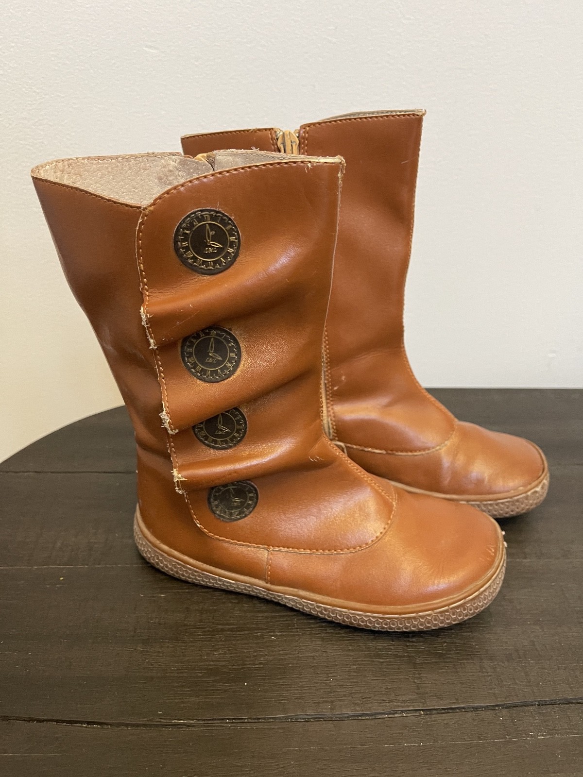 Livie and Luca Tiempo Saddle Brown Leather Mid-Calf Girls Boots Size 12