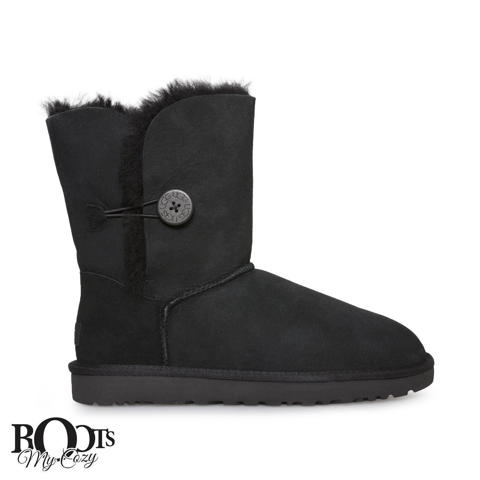 UGG BAILEY BUTTON II BLACK SUEDE SHEEPSKIN CLASSIC WOMEN’ BOOTS SIZE US 6 NEW