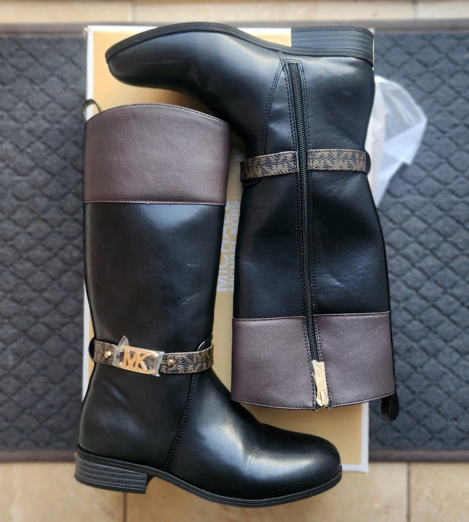 Michael Kors Kennadi Girls Riding Boots Size 3 Black Brown NEW Box | Girls Boots