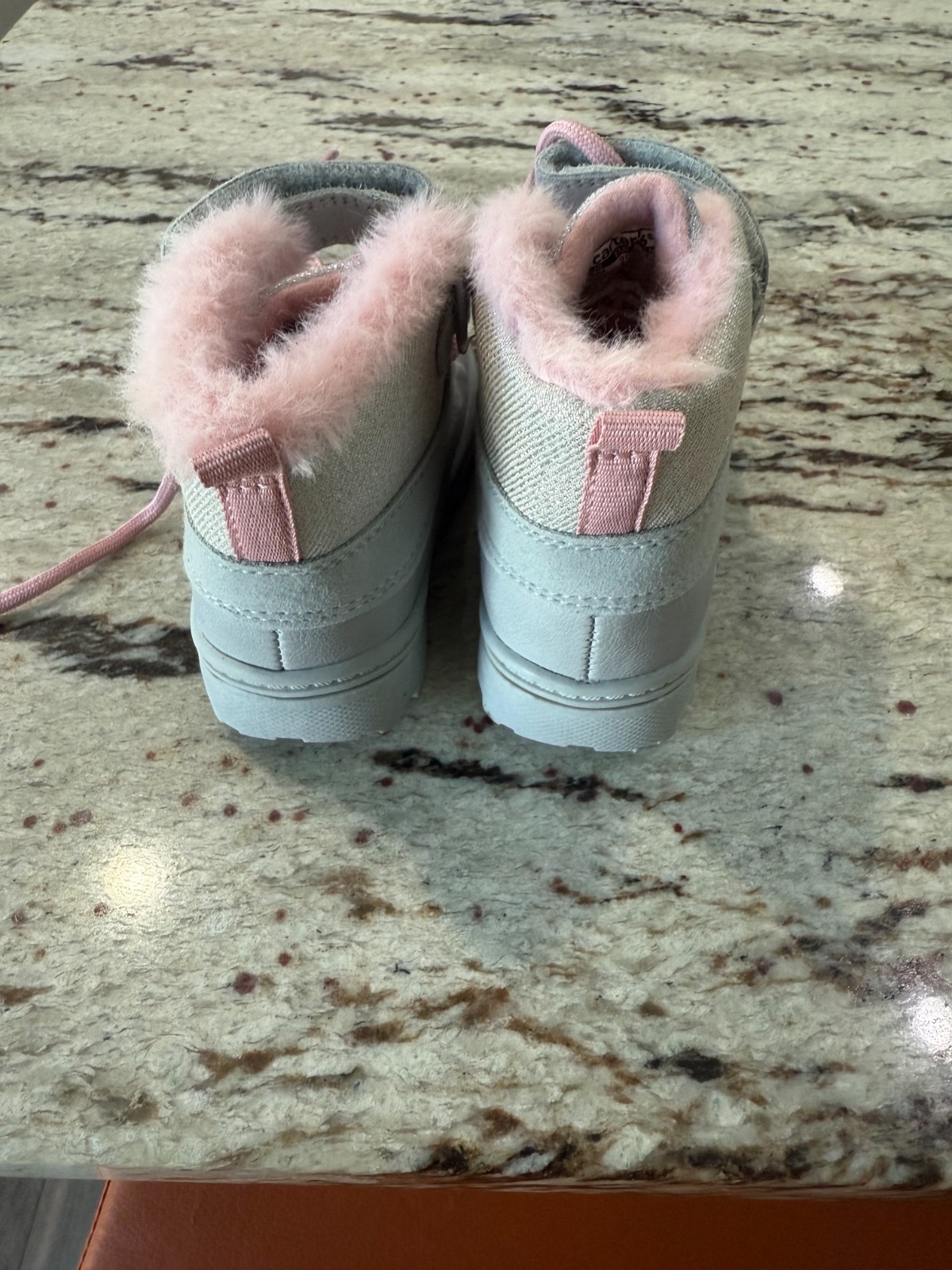 Carter’s Toddler Girls Silver Winter Boots Size 5 Pink Faux Fur Lace Up