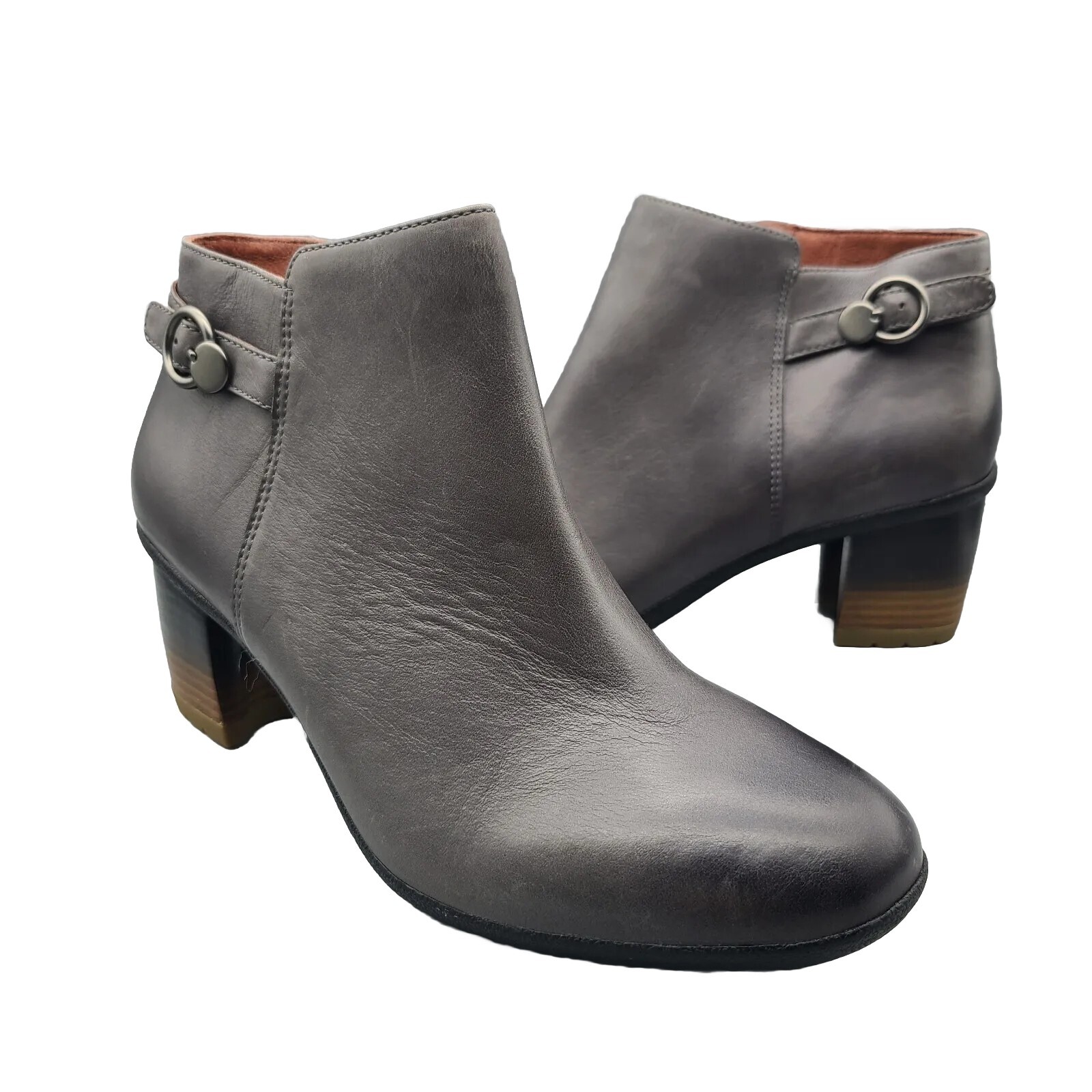 Dansko women boots ankle heel zipper gray leather Perry buckle 10.5 11 41 new