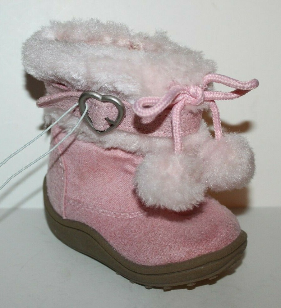 Faded Glory NWT Infant Girls 2 Pink Faux Suede Boots Fur Trim