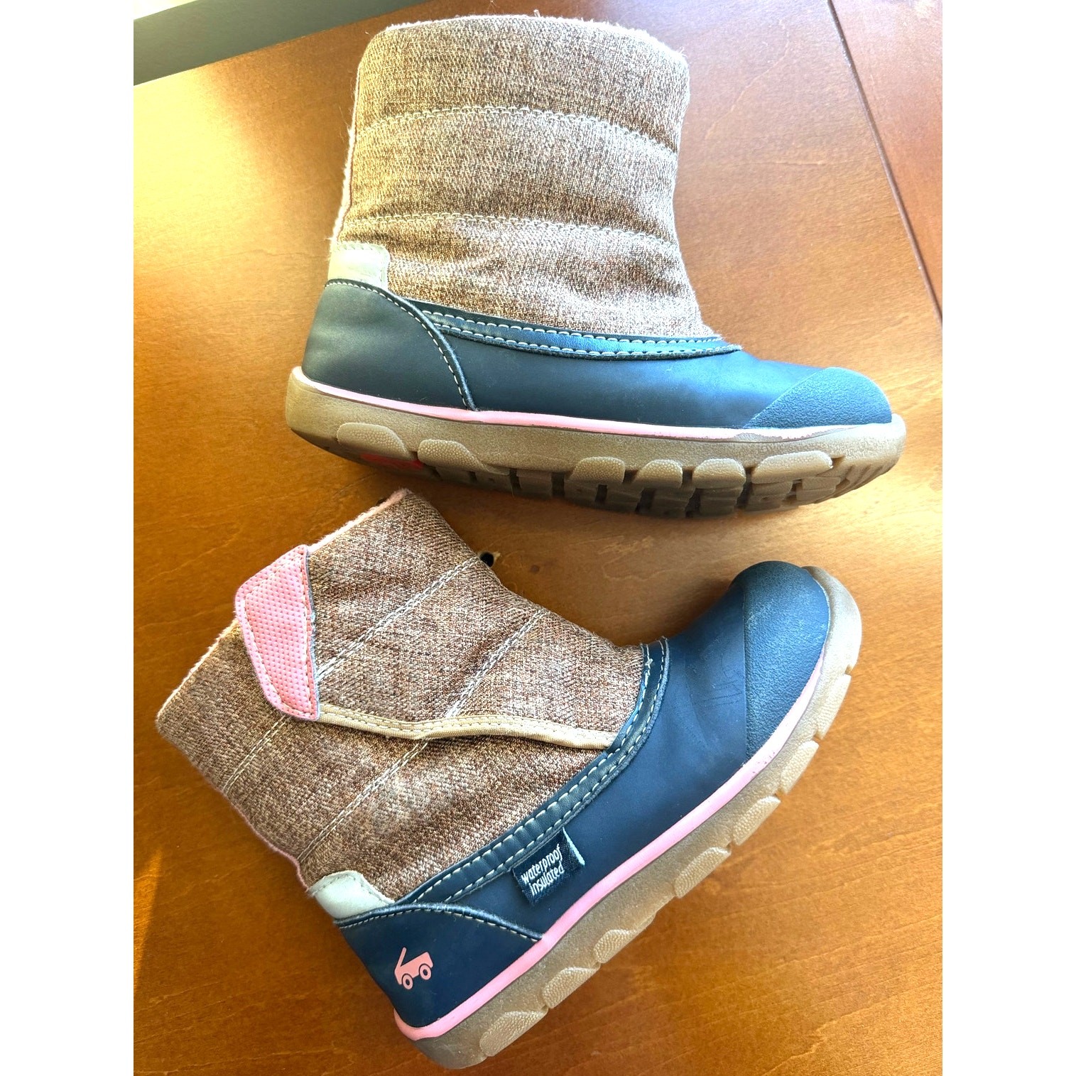 See Kai Run Girls Boots Pink Tan Blue Waterproof Insulated Toddler Size 11