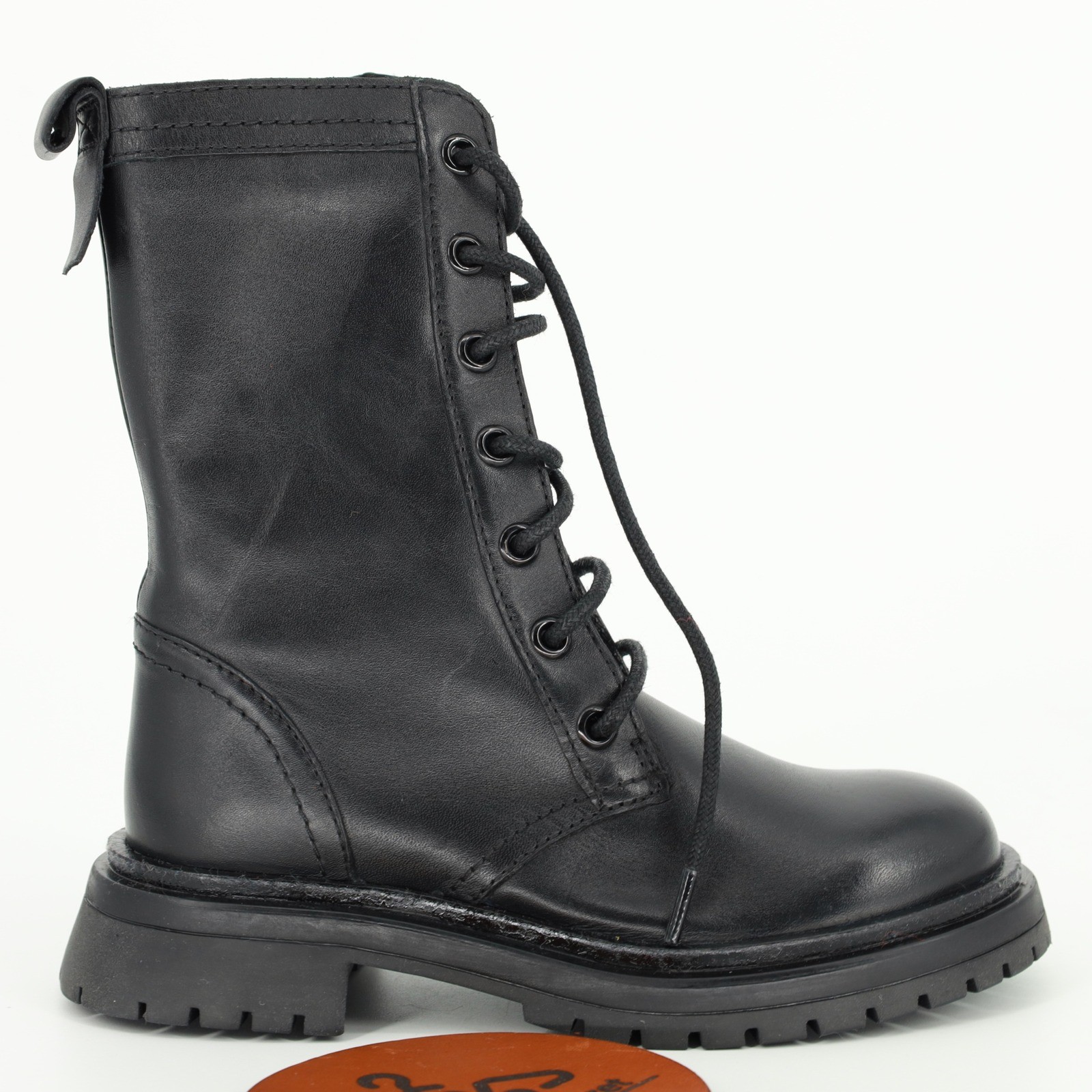 Zara Girls Black Leather Lace Up Side Zip Combat Boots Size 12.5 Ankle BootsNWT