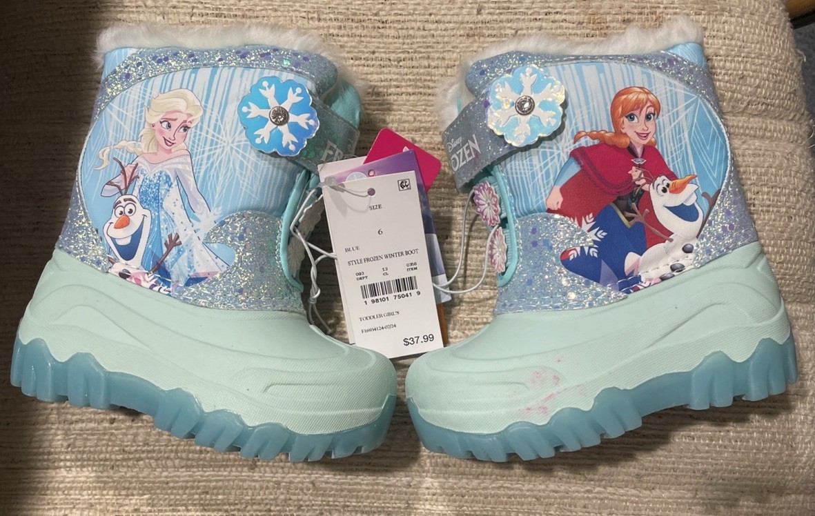 Frozen Waterproof Girls Winter Boots Shearling Lining Blue/Turquoise Sz 6