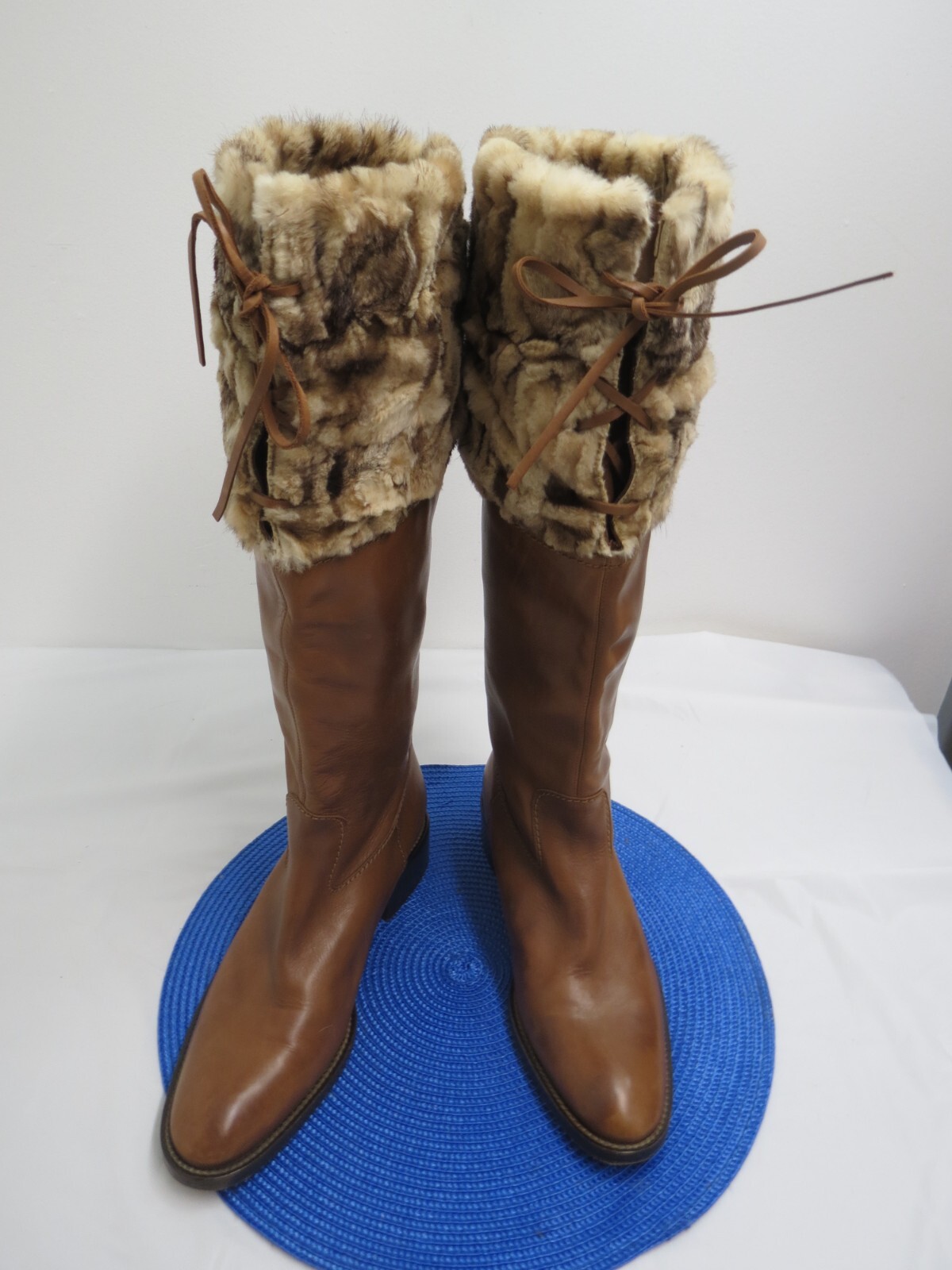 Duccio  Del Duca Italy Leather knee high brown fashion boots fur size 39 Size 8