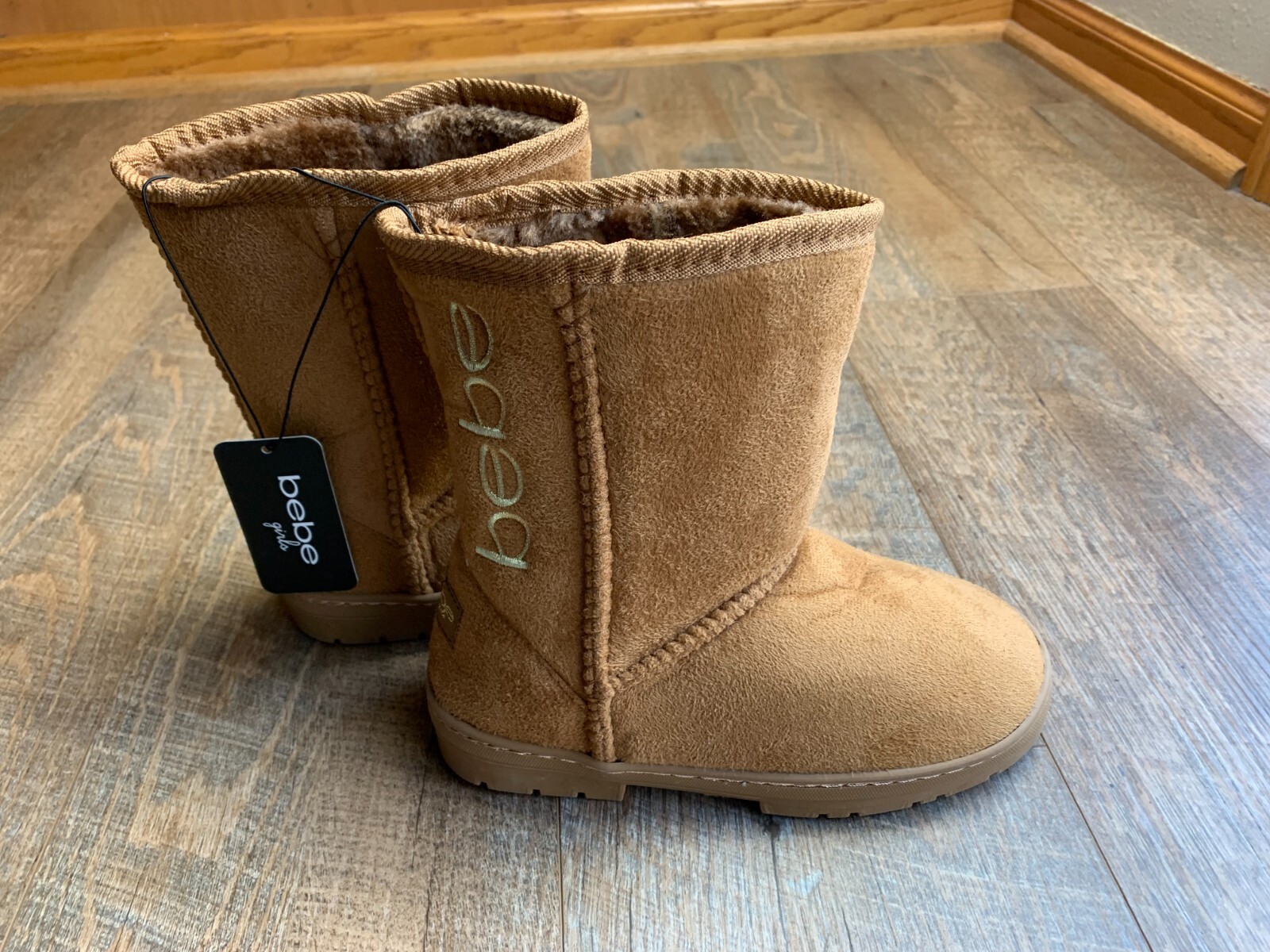 Bebe  Girls Sz 2  Camel Brown Faux Suede & Fun Lined Pull On Boots NWT