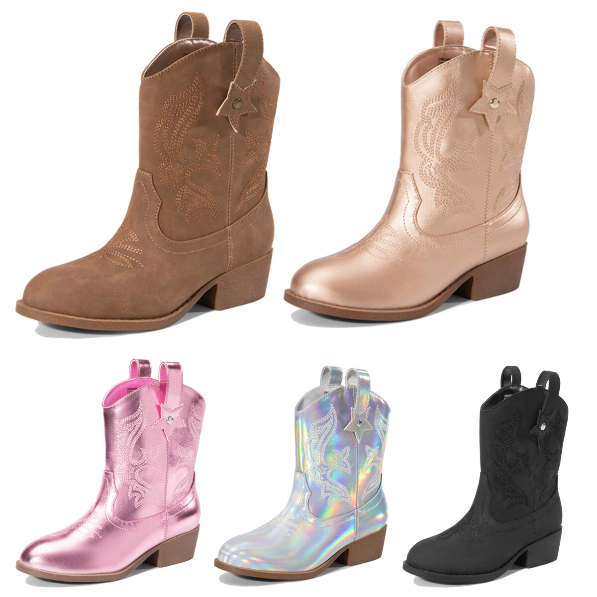 US Girls Boots 2-in-1 Western Boots Removable Cuff Fold Over Cowgirl Boots