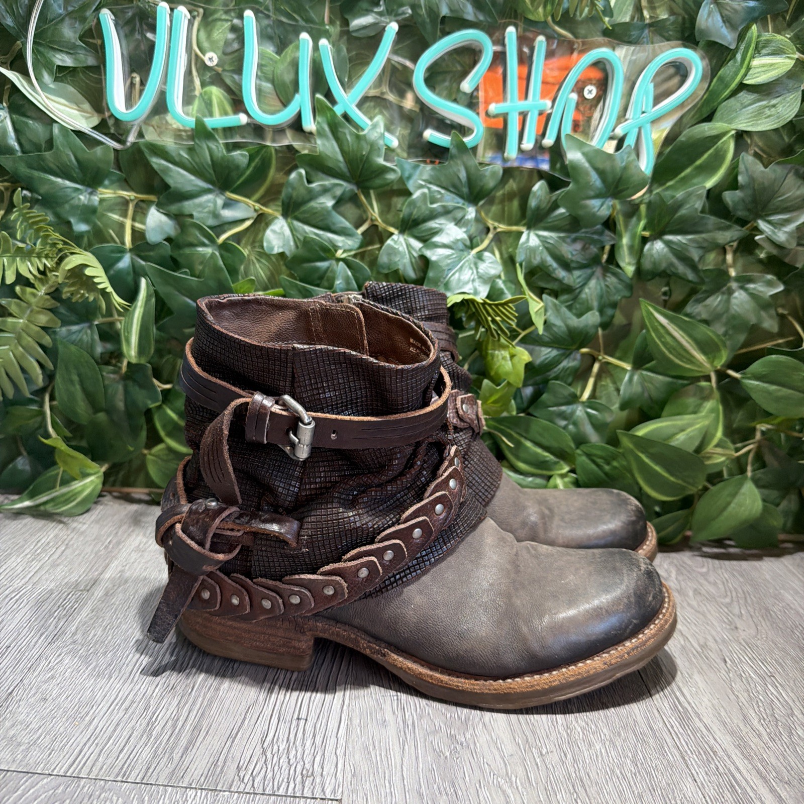 A.S. 98 Italian Zipper Boho Biker Brown Ankle  Women Boots EUR 38/US 7-7.5