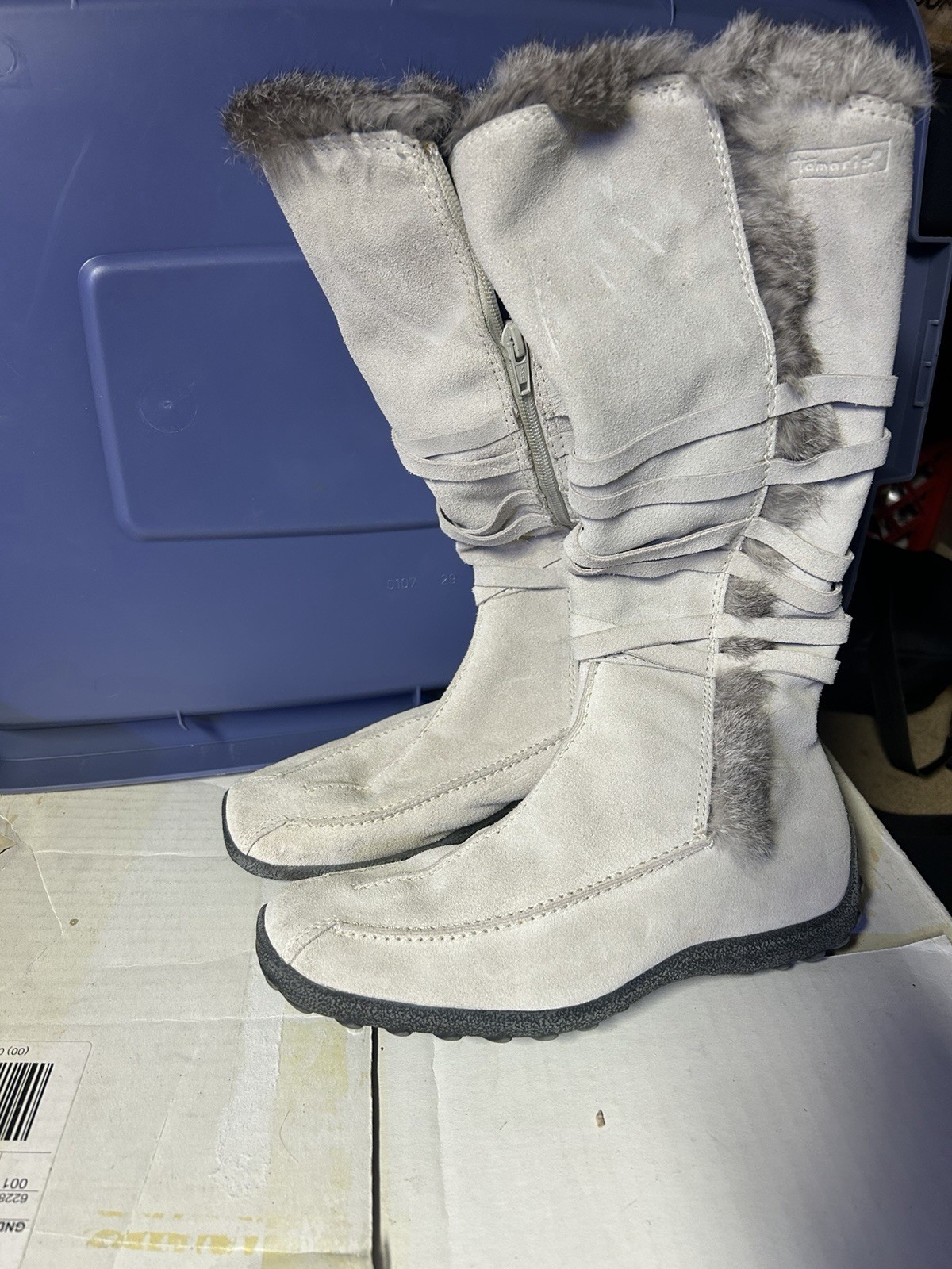 Tamaris Women Winter Boots Suede Faux Fur Gray EU 38 Side Zip