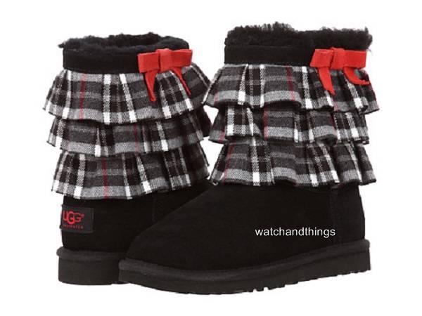 New Authentic UGG Australia Kids Black Plaid Eloise Girls Boots Org. $145