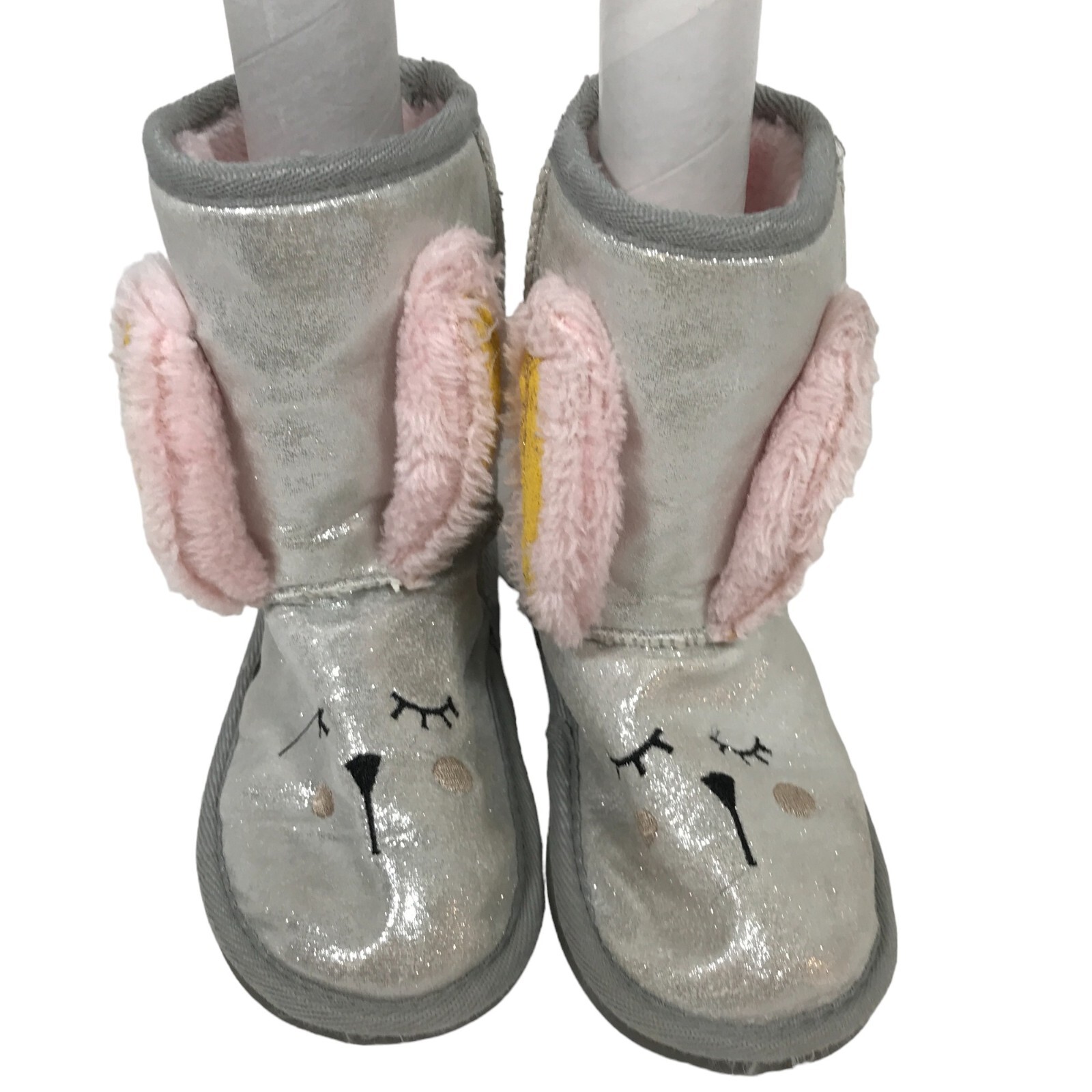 Muk Luks Zoo Babies Faux Fur Bunny Rabbit Girls Boots Silver Sparkle Size 13