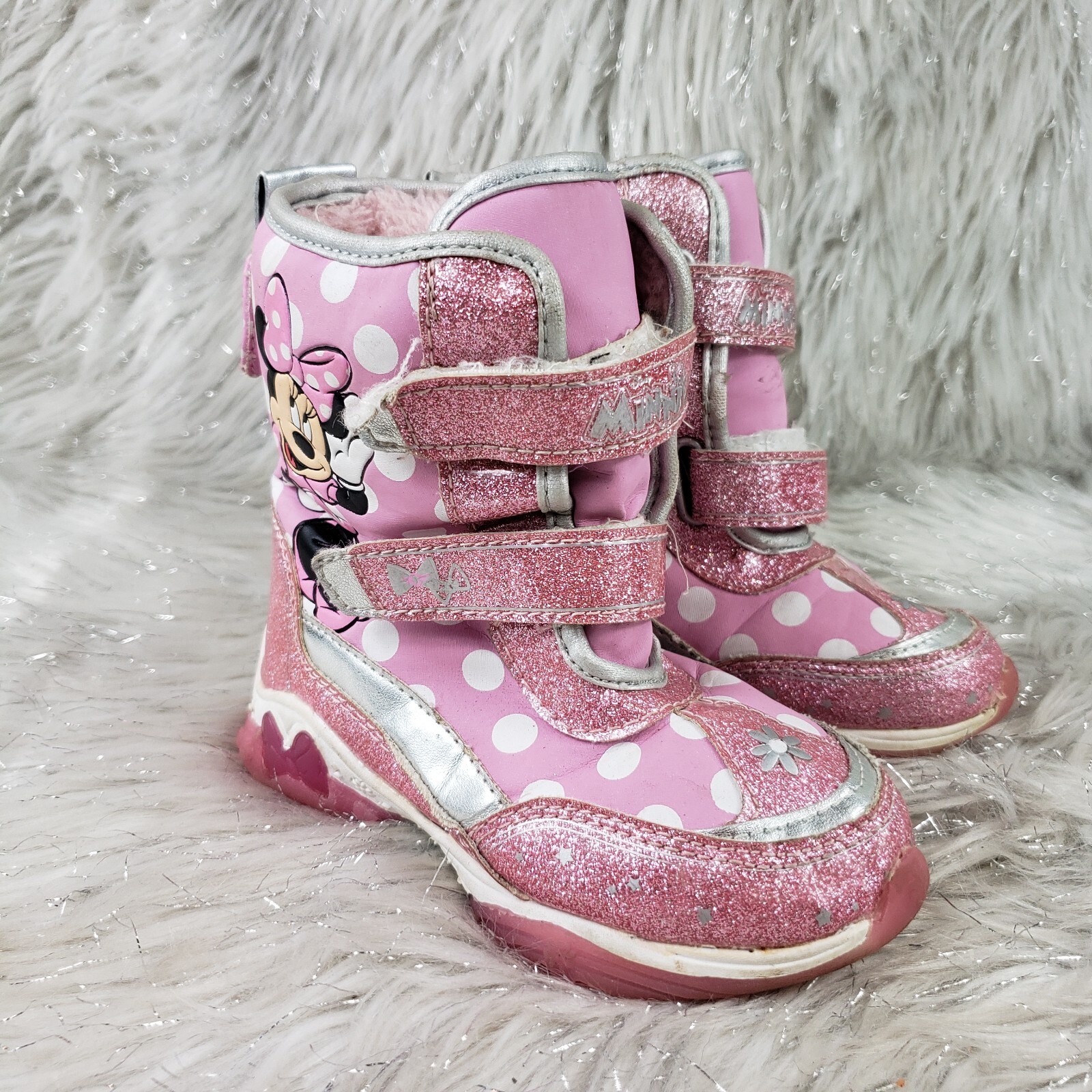 DISNEY Minnie Mouse Pink Sparkle Girls Boots Kids Size 8