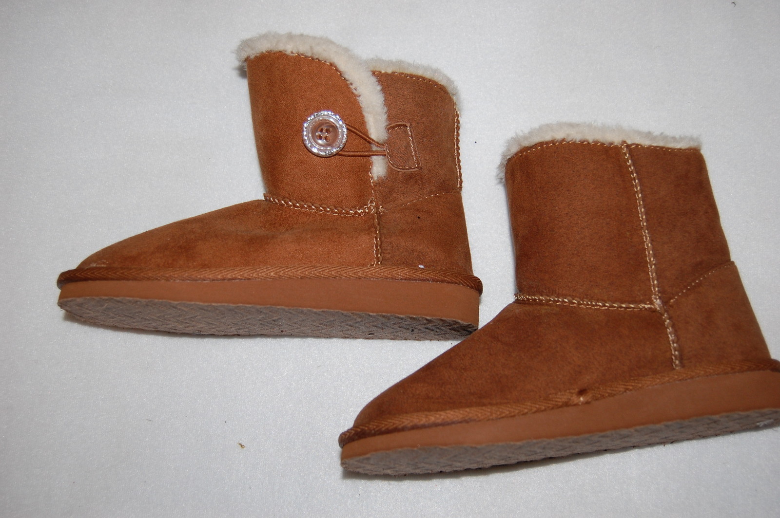 Toddler Girls Boots CAMEL BROWN Faux Fur Lined MOCK SUEDE Side Button PULL ON 11