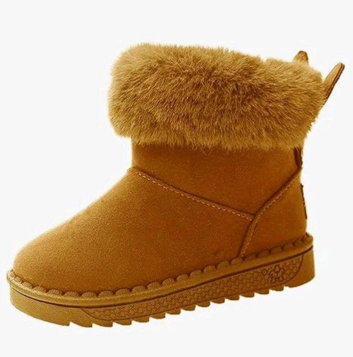 girls winter boots warm , snow boots plush lined baby shoes soft sole, Brown.