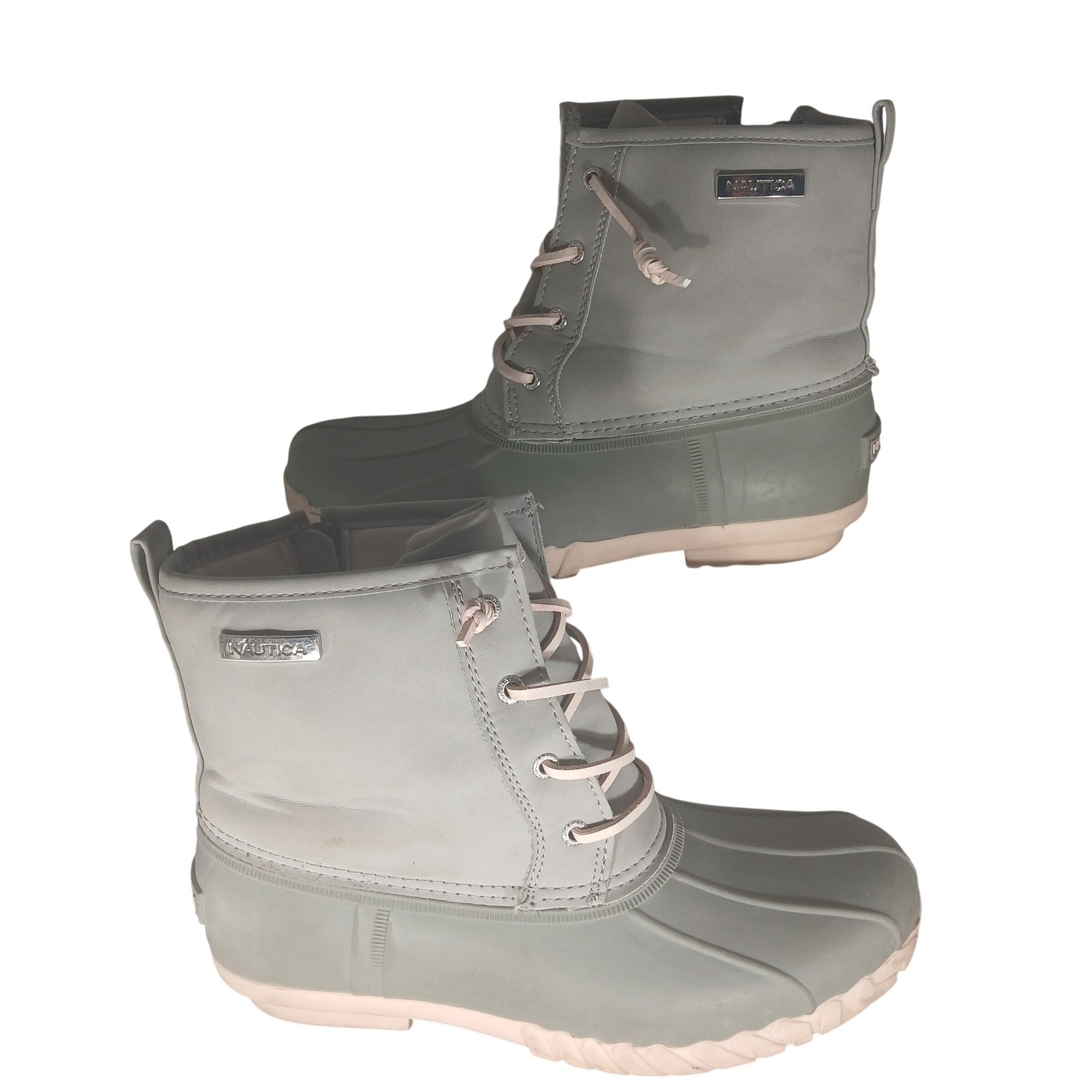 Nautica Girls Duck Boots Waterproof Winter Snow Lace Up Pink Trim Size 5