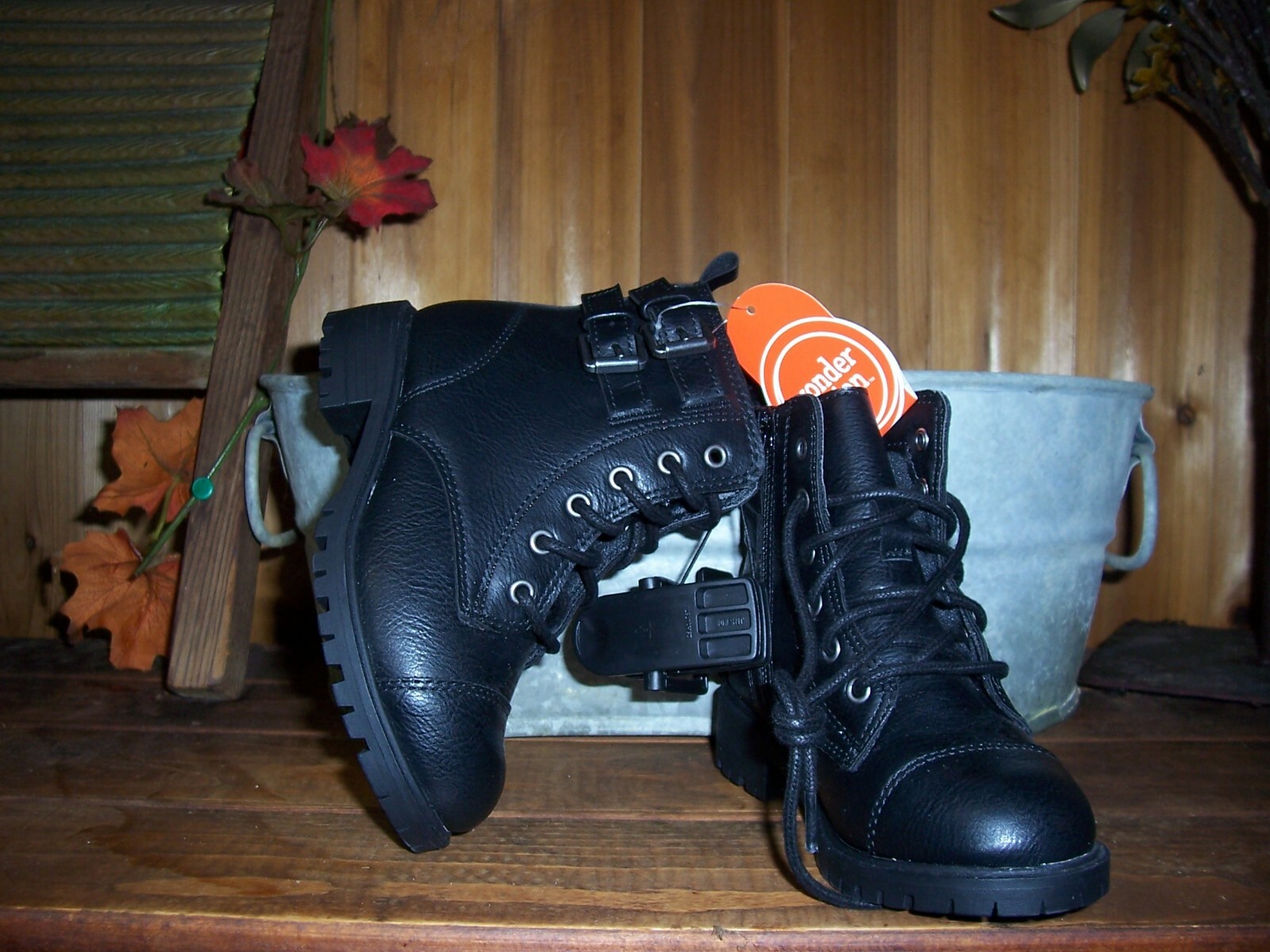 WONDER NATION GIRLS TODDLER ANKLE BOOTS SHOES SIZE 8 BLACK LACE UP AND ZIPPER