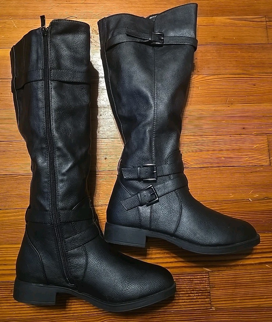 Journee Collection Black Knee High Boots Buckle Strap Women Size 9 Zip