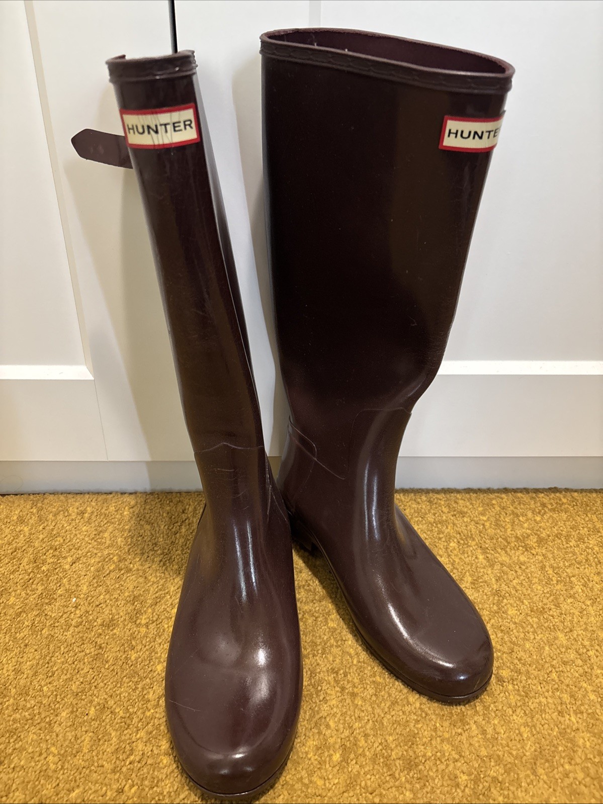 Hunter Original Tall Gloss Rain Boot Women US 7 Burgundy Knee High AS IS READ