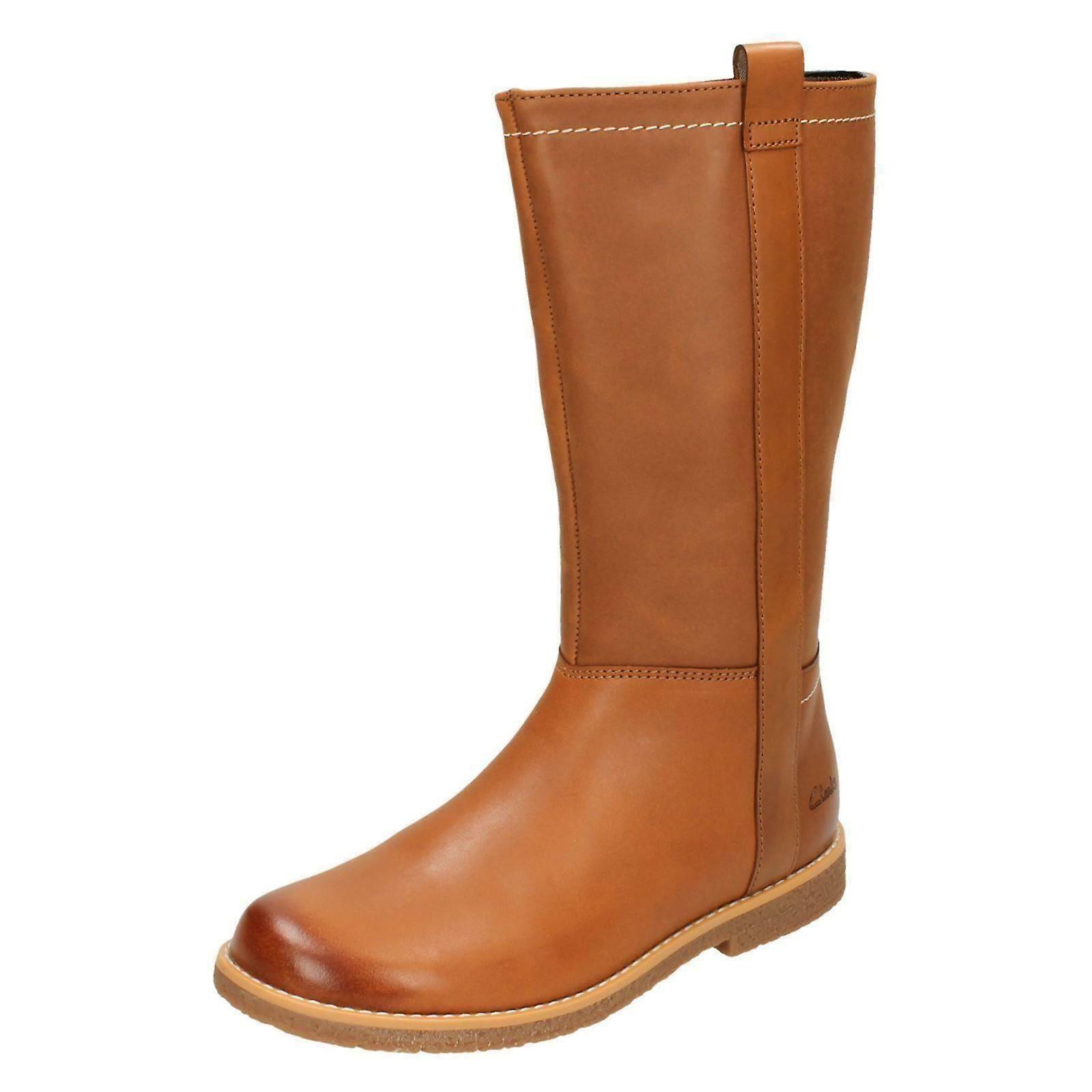NIB Girls Clarks Calf High Winter Boots Tildy Grace Zip Fastening Leather Upper