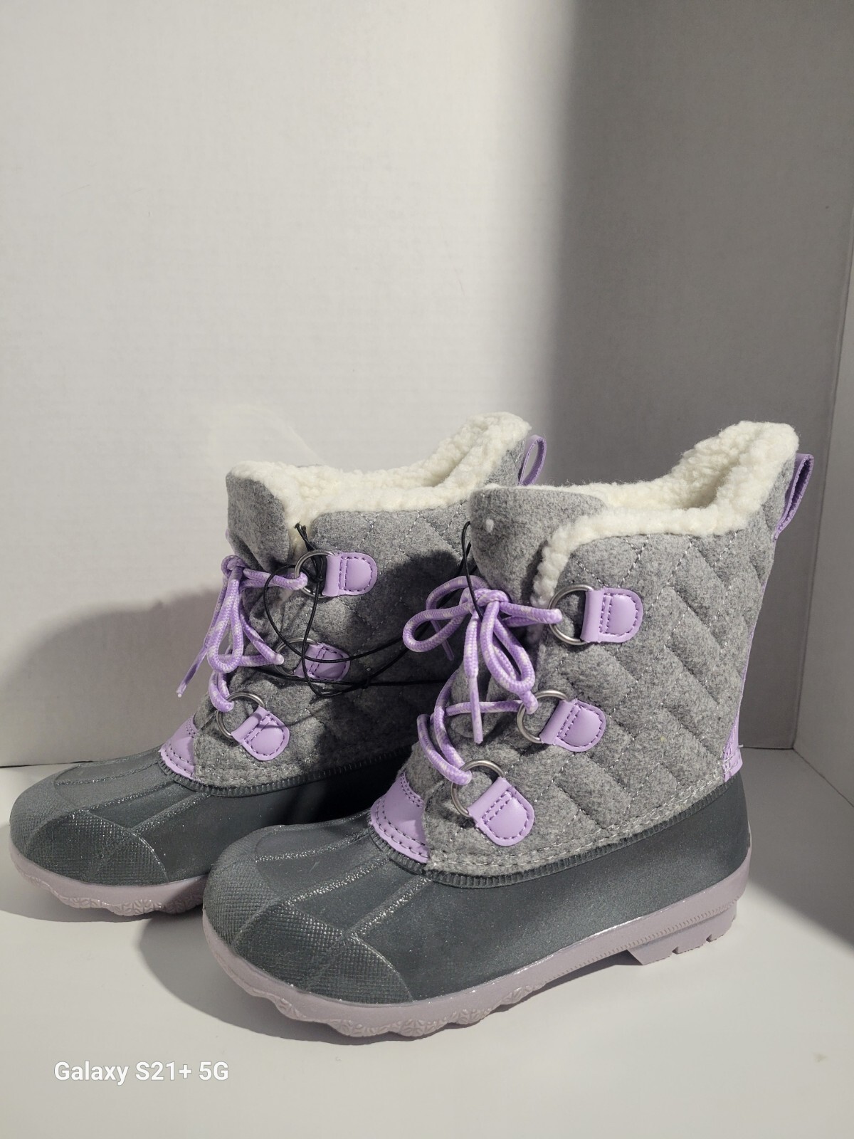 Wonder Nation Girls Winter Boots Memory Foam Skid Resistant Gray & Purple Sz 12