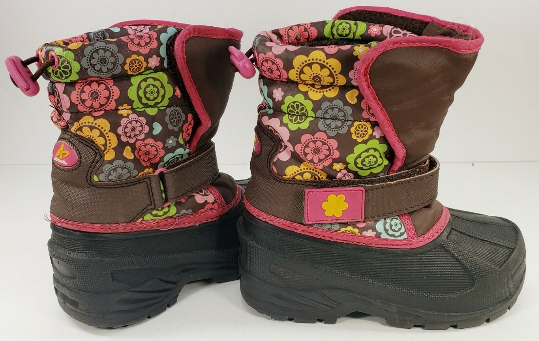 Athletech Girls Winter Boots Size 8 Multicolor Slip-on Floral Hook and Loop Flap