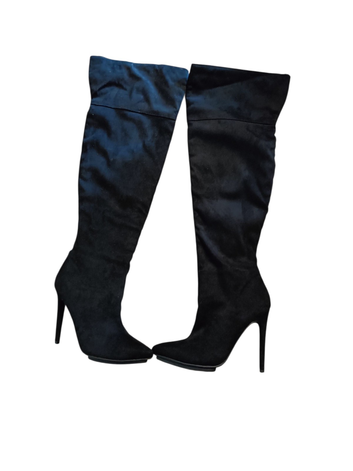 Black Suede Leather Knee High Women Boots Size 9 (6 Inch Heel) Zipper