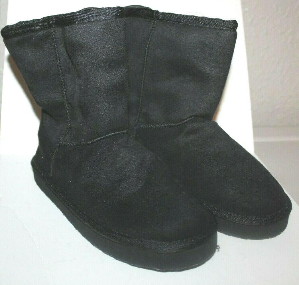Faded Glory NWT Preschool Girls 10 Black Faux Suede Boots w/ Faux Sherpa Lining