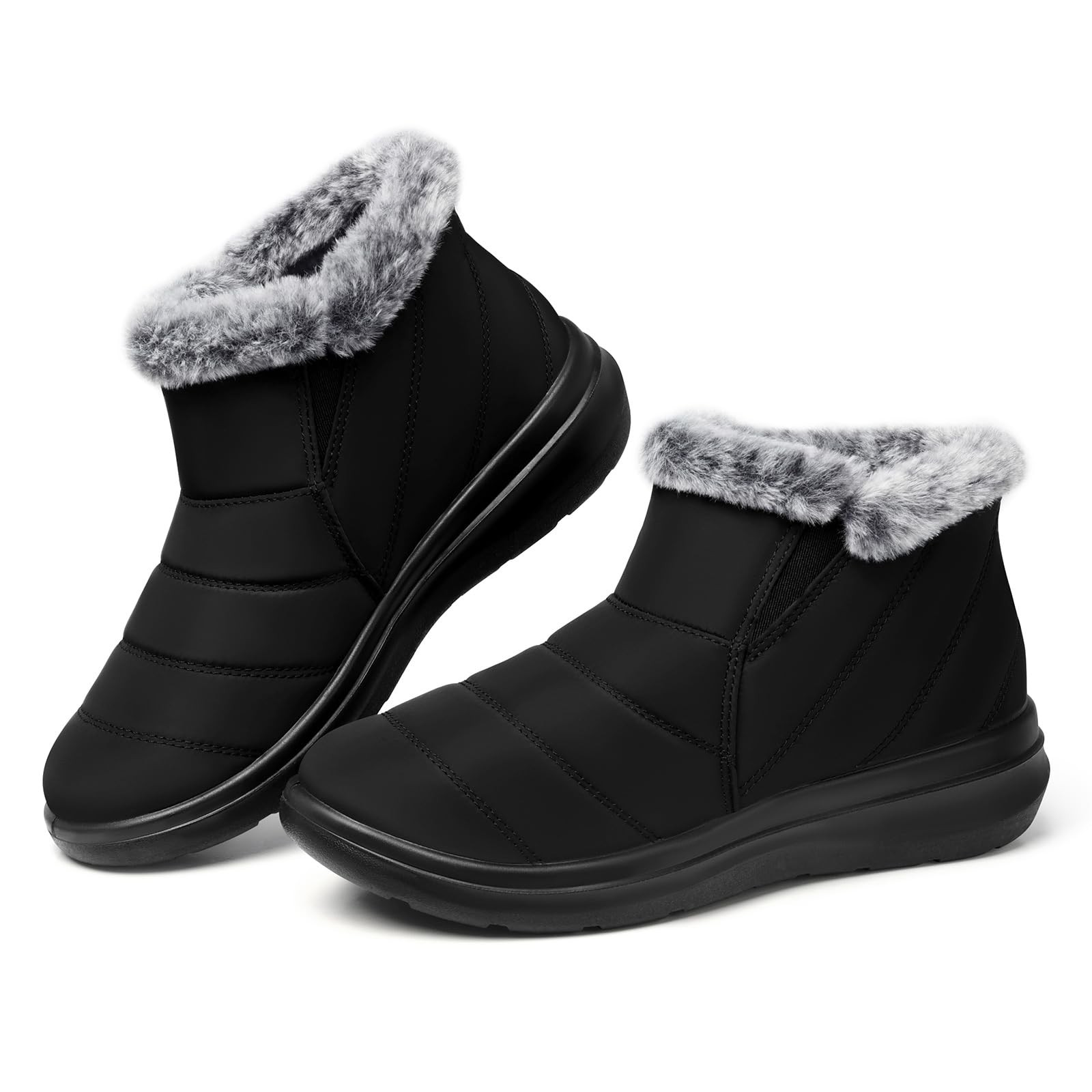Winter Waterproof Boots for Women: Snow Women Ankle Black Fur Lined Shoes Siz…