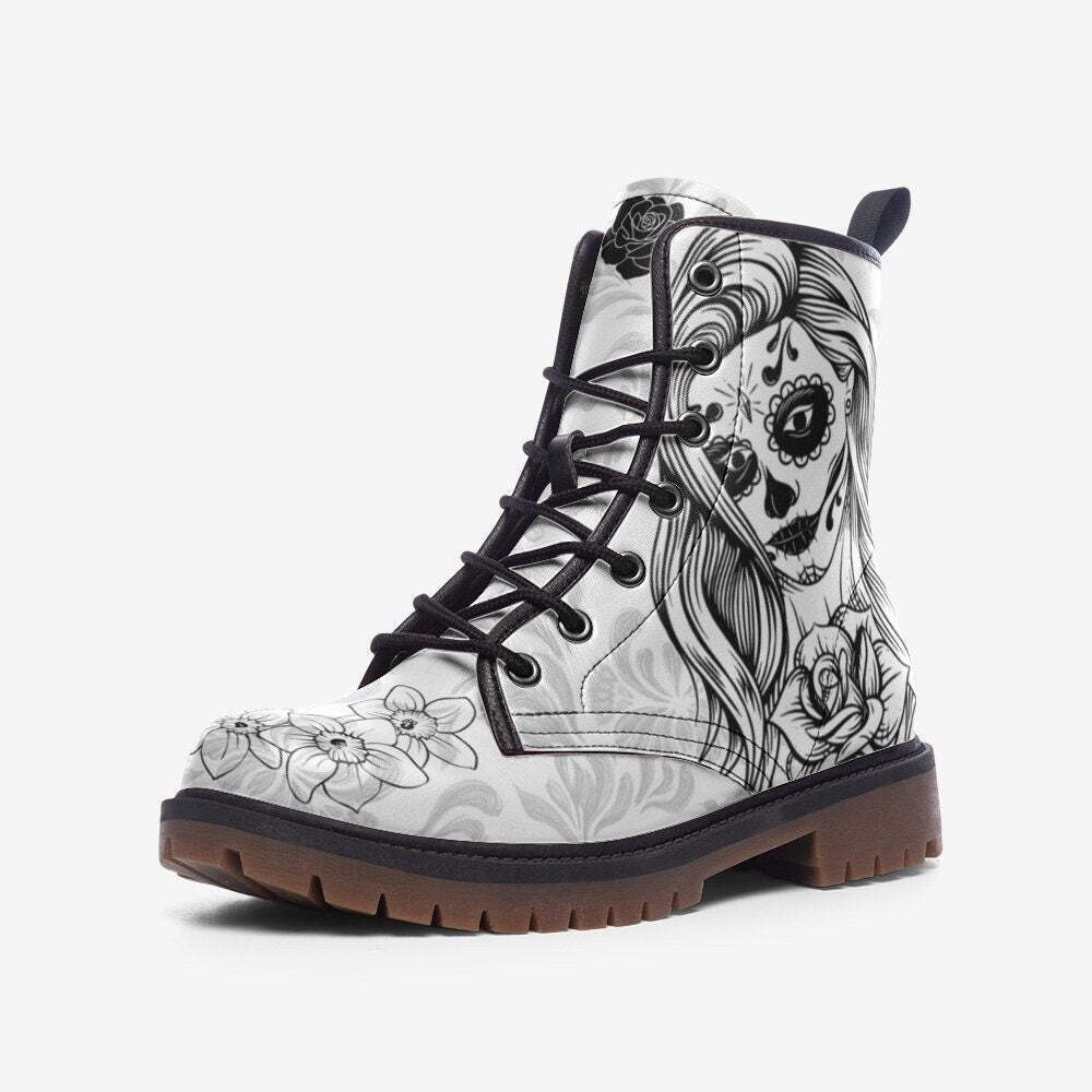 Sugar Skull Boots Black and White